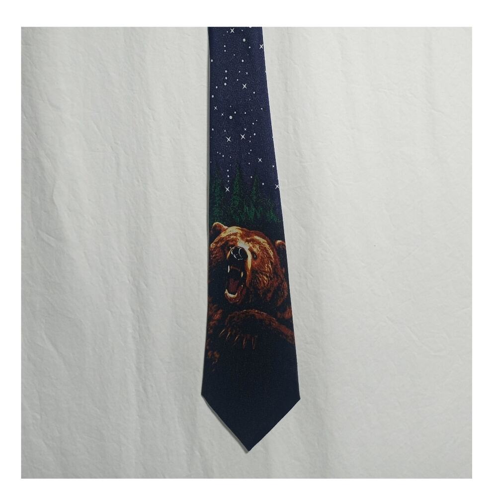 Vintage A. Rogers 90's Men's Outdoors Night Sky Bear Navy Tie